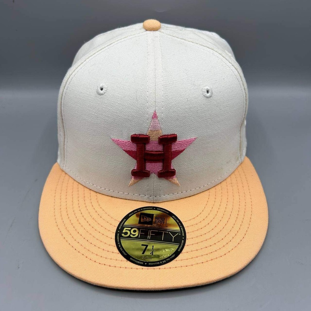 Houston Astros MLB Hat Men 7 1/4 White Yellow 59Fifty New Era Fitted Cap